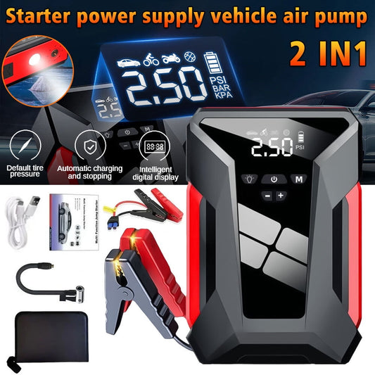 Jump Starter with Air Compressor, 1000A Peak Battery Charger, 150PSI Digital Tire Inflator, 12V Jump Box with Emergency LED Light and Power Bank, Includes Storage Bag