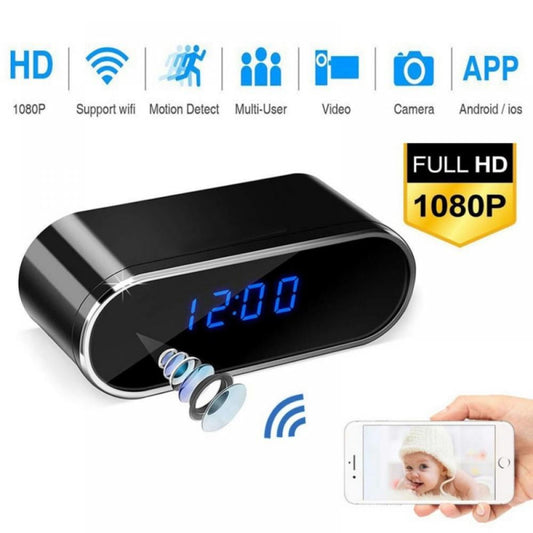 Camera  Alarm Clock, 1080p Wifi Camera Alarm Clock with Night Vision for Home Office Security,Black