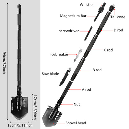 ZENG Camping Folding Shovel, Survival Shovel Folding Multitool, Military Shovel Tactical Shovel Portable Foldable Survival Tool