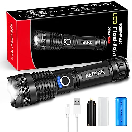 Rechargeable High Lumens LED Flashlights, Zoomable & 5 Modes & Waterproof Super Bright Flashlights for Emergencies, Camping