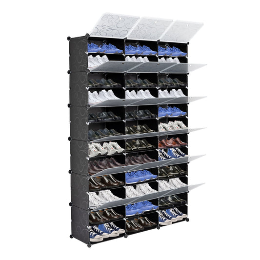 Shoe Rack Organizer with Door, 72 Pairs Shoe Storage Cabinet , 12 Tier Plastic Shoe Organizer