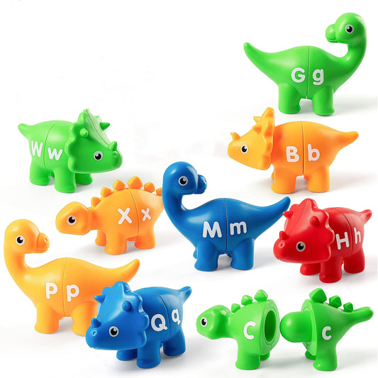 Matching Letters Toy, 13 Pcs Double-Sided Dinosaur Alphabet Match Game, Preschool Educational Montessori Learning Toys for Toddlers