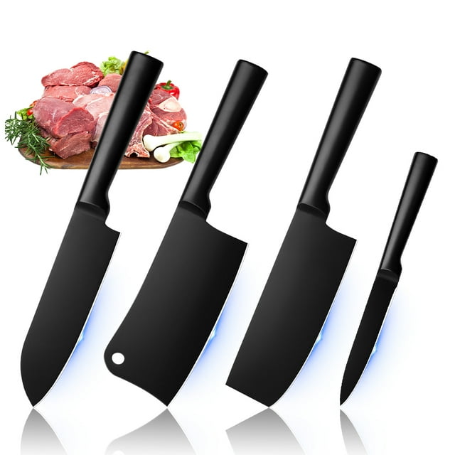 Chef Knife Set - Stainless Steel Kitchen Knife Set - 4 Pcs, Black