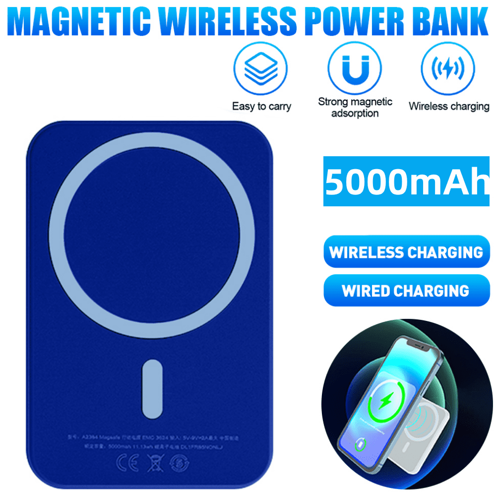 Wireless Portable Charger,Kepeak 5000mAh Magnetic Power Bank,Magnetic Power Bank Wireless Charger,Safe Battery Pack for iPhone 13/12/Pro/Pro Max,Blue