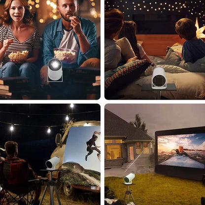 Mini Projector Upgraded, Auto Keystone Correction Portable Projector Android 11.0, 4K/ 200 ANSI Smart Projector Dual Band Wi-Fi6+BT5.0, 130 Inch Screen, 180 Degree Flip, Round Design, Home Video Projector Audio