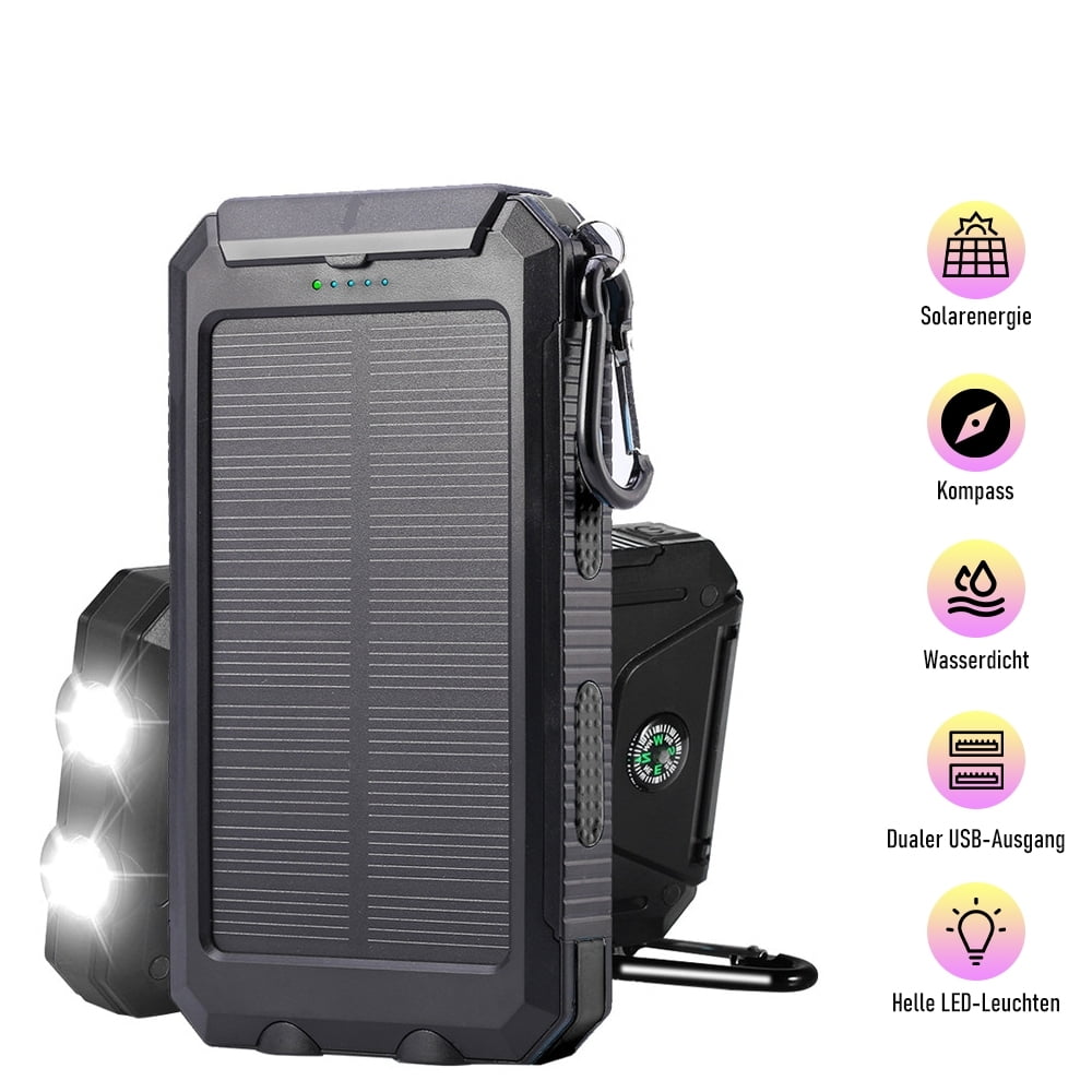 Kepeak Solar Power Bank,20,000mAh Charger Bank for Cell Phone, Super Bright Flashlight,Compass Carabiner