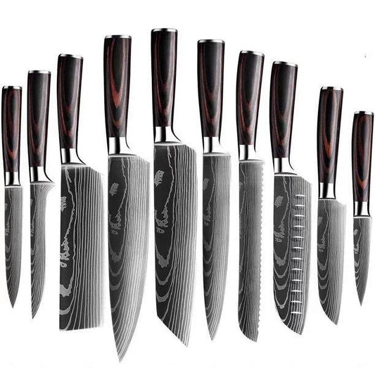 10 Piece Kitchen Chef Knife Set,High Carbon Stainless Steel Pakkawood Handle with Knife Sheath