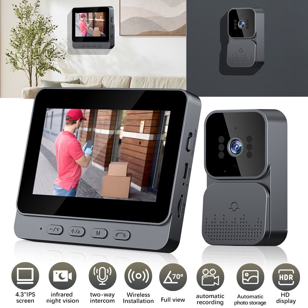 Wireless Video Intercom System,Kepeak 4.3 Inch Video Doorbell with Night Vision, Dual-Way Intercom for Villa House Office Apartment