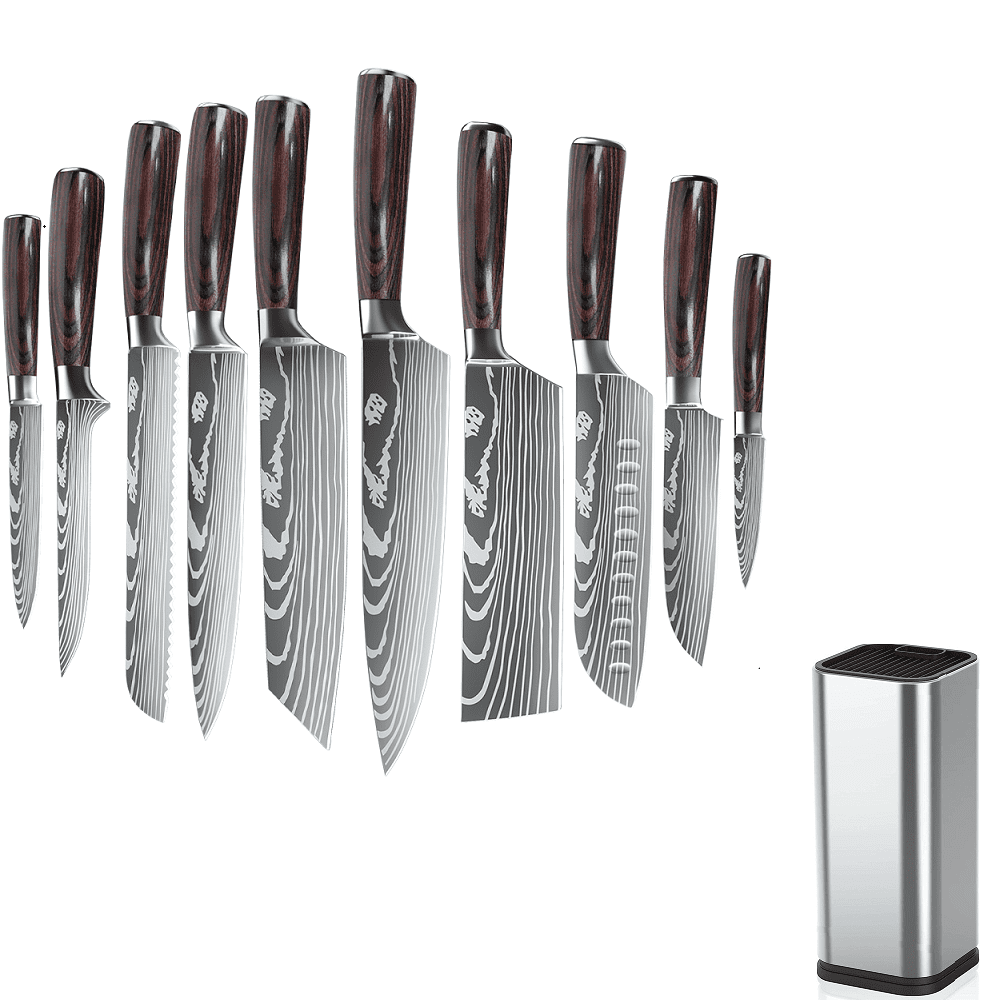 Kepeak Knife Set, Kitchen Knife Set with Tool Holder,10 Pieces Stainless Steel Knife Block Set