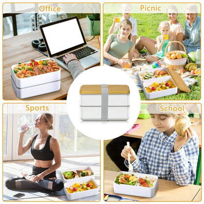 Lunch Box,1400ML Bento Box for Adult Kids Includes 2 Stackable Containers,Microwave & Dishwasher & Freezer Safe, BPA Free,White