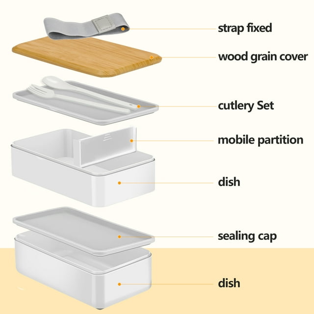 Lunch Box,1400ML Bento Box for Adult Kids Includes 2 Stackable Containers,Microwave & Dishwasher & Freezer Safe, BPA Free,White