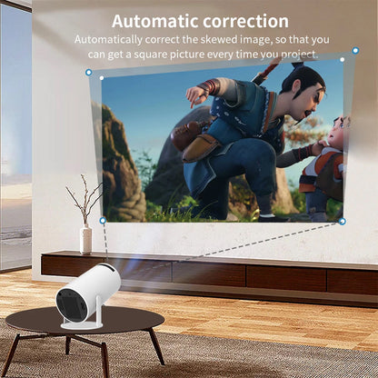 Mini Projector Upgraded, Auto Keystone Correction Portable Projector Android 11.0, 4K/ 200 ANSI Smart Projector Dual Band Wi-Fi6+BT5.0, 130 Inch Screen, 180 Degree Flip, Round Design, Home Video Projector Audio