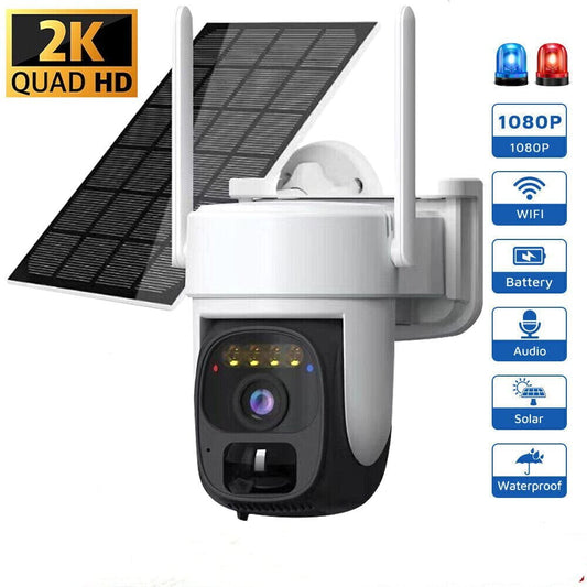 Wireless Solar Security Camera Outdoor,2K Outdoor Security Camera with Smart Siren, 360° View, Color Night Vision, 2-Way Talk