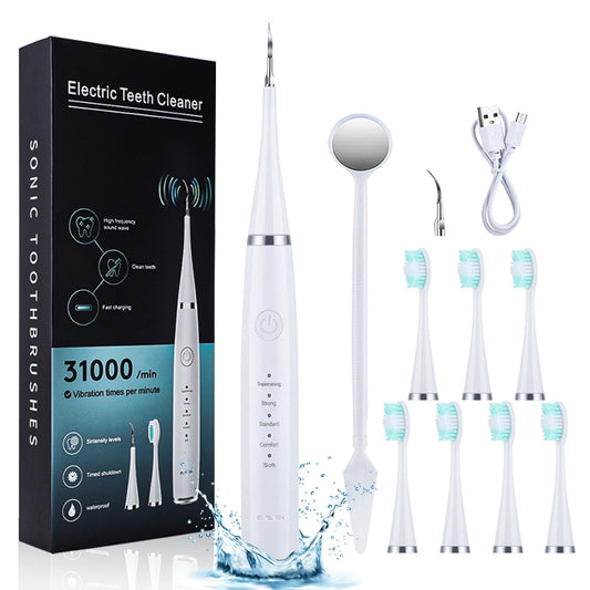 Electric Toothbrush with Water Dental Flosser,Kepeak Between Tooth Brush & Water Floss,Teeth Cleaning Kit with 5 Modes,7 Tooth Brush Heads,White