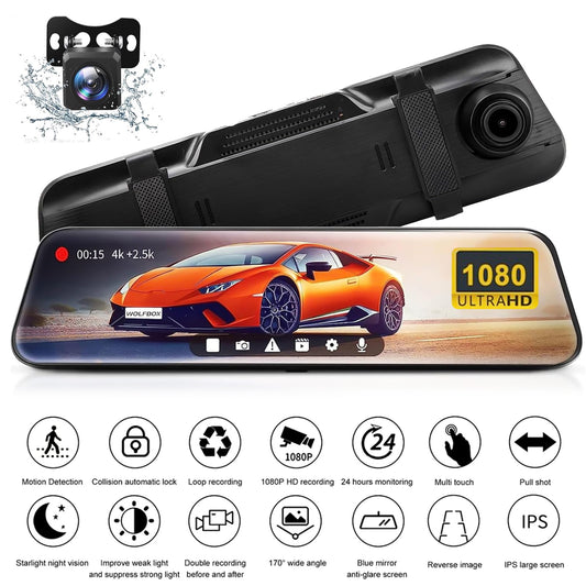 10" Mirror Dash Cam,Kepeak 1080P FHD Full Touch Screen Front and Rear View Backup Camera,G-Sensor, Parking Monitor, 170¡« Wide Angle,with 5.5 Meters Cable