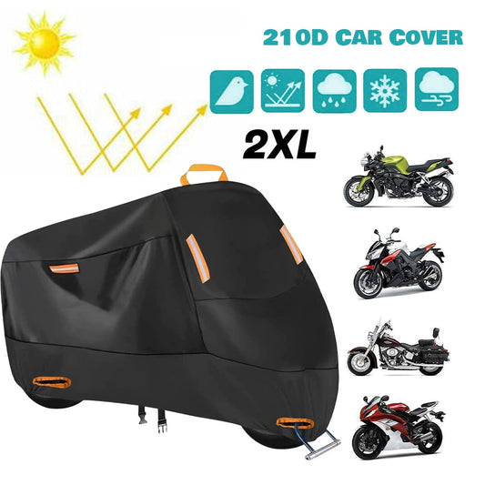 300D Heavy Duty Motorcycle Cover,KEPEAK All Season Durable Waterproof Outdoor Protection Scooter Cover with 4 Reflective Strips Lock-Holes Storage Bag (XXL)