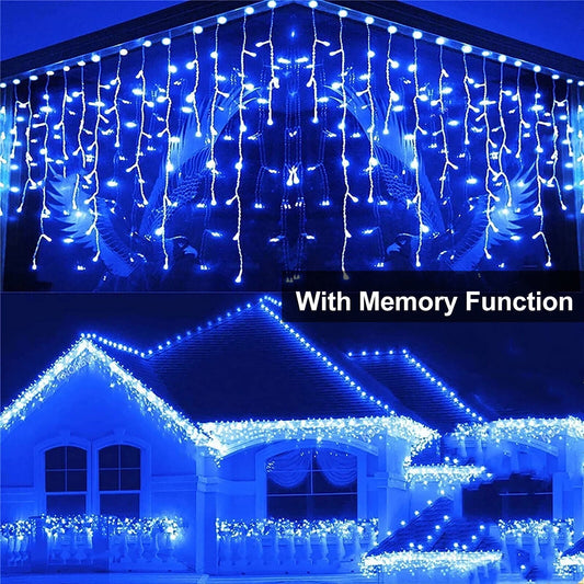 LED Icicle Lights, Curtain Fairy Hanging Lights String 8 Modes 13ft 96 LEDs Christmas for Party Balcony Patio Outdoor Indoor Decoration