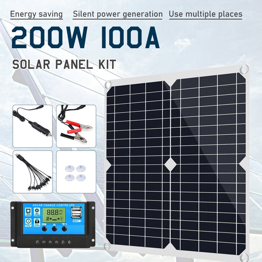 Feoflen 200 Watts Solar Panel Kit, Portable Solar Panel Set, 100A 12V Battery Charger with Controller for Caravan Boat/Car/RV/Automobile Battery