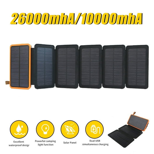 Solar Charger 26000mAh, Outdoor USB Portable Power Bank, Fast Charge Battery Pack for Phones, Tablets