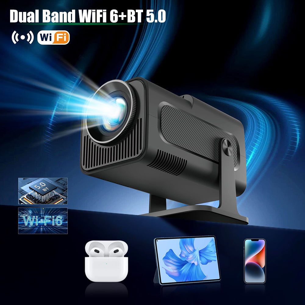 Mini Portable Projector 180°Adjustable Stand]HIPPUS Smart Mini Projector with WiFi and Bluetooth, Full HD 1080P, Auto Keystone,4K Video Portable Ceiling Projector,Wifi 6,Android 11.0