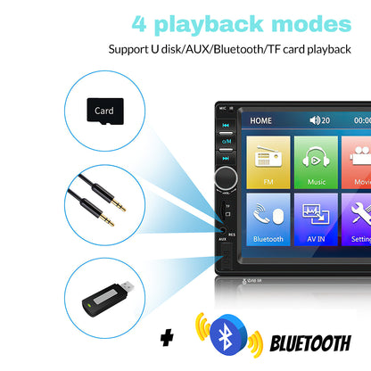 Double Din Car Stereo 7” Touch Screen Car Radio with Bluetooth Backup Camera FM Radio Receiver USB AUX Auto radio TF Card Input Audio Video MP5 MP4 MP3 Player Car Multimedia Player Support Mirror Link +Rear Camera