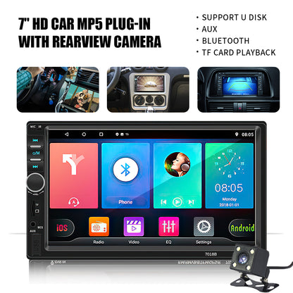 Double Din Car Stereo 7” Touch Screen Car Radio with Bluetooth Backup Camera FM Radio Receiver USB AUX Auto radio TF Card Input Audio Video MP5 MP4 MP3 Player Car Multimedia Player Support Mirror Link +Rear Camera