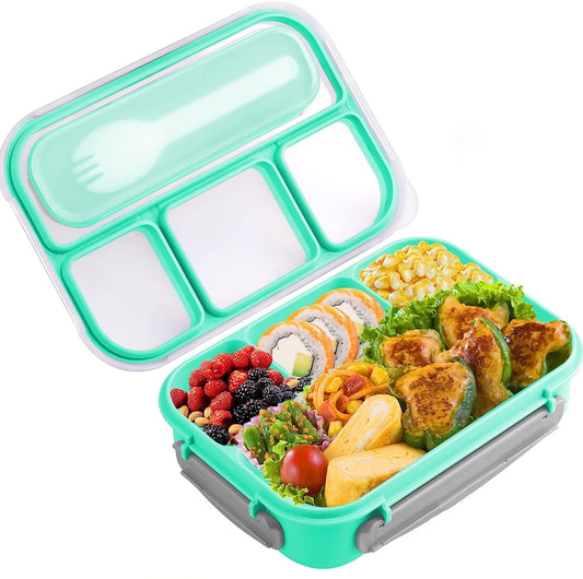 Bento Box,1L Lunch Box with 4 Compartment, Leak-Proof, Microwave/Dishwasher/Freezer Safe, Green