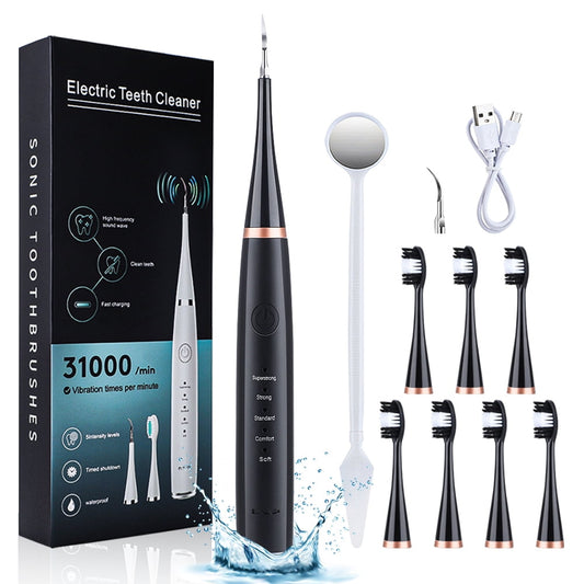 Electric Toothbrush with Water Dental Flosser,Kepeak Between Tooth Brush & Water Floss,Teeth Cleaning Kit with 5 Modes,7 Tooth Brush Heads,Black