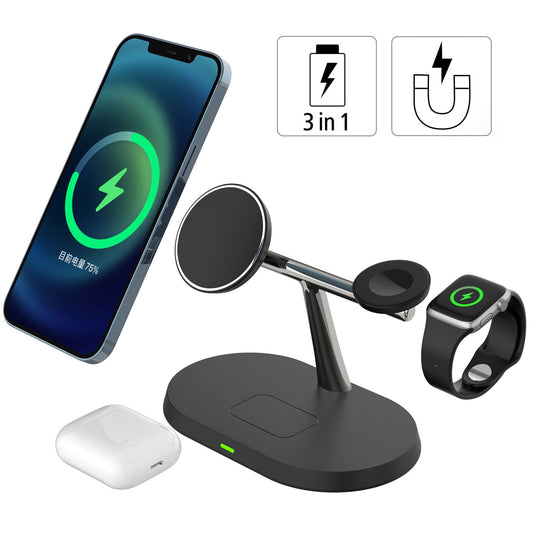 MagSafe 3-in-1 Wireless Charging Stand - for iPhone 15/14/13/12 Pro Max/Plus/Mini -Kepeak MagSafe Charging Station for Multiple Devices - Black