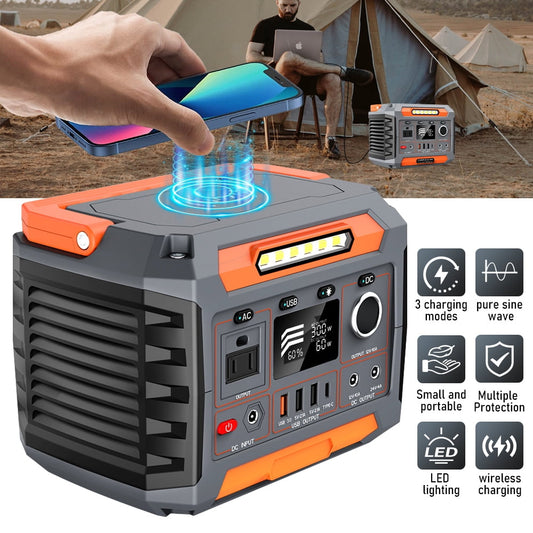 KEPEAK 300W Portable Power Station with AC Outlet, 288Wh Power Station with 5W Wireless Charger, DC, USB QC3.0, LED Flashlights Backup for Outdoor Camping Home Emergency