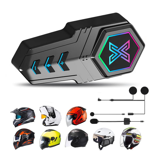 Motorcycle Helmet Headset,KEPEAK Wireless Bluetooth 5.3 Motorcycle Helmet Headset Waterproof IPX6 Headphone Noise Reduction with RGB Lights Earphone