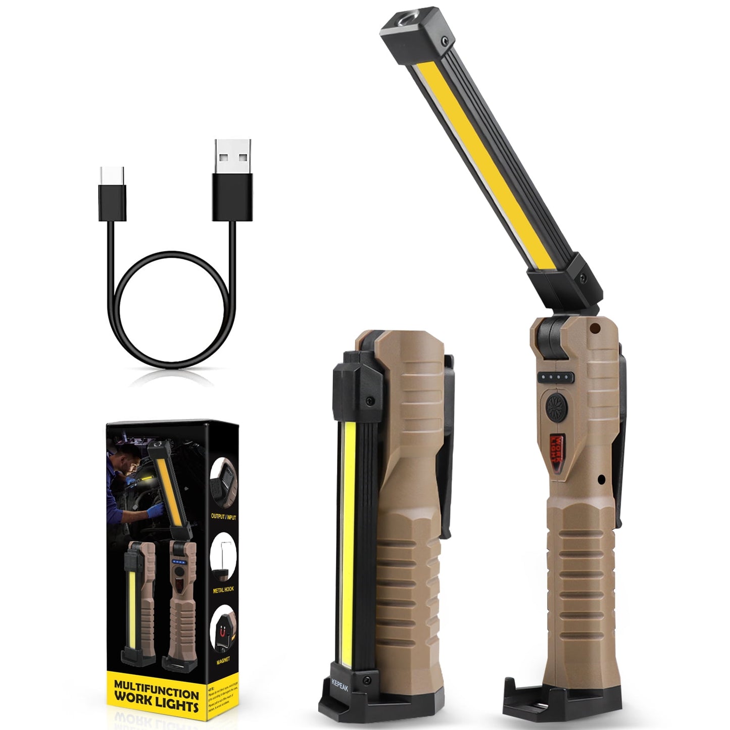 Kepeak Rechargeable LED Work Lights and 180¡ã Rotation for BBQ, Camping and Car Repair