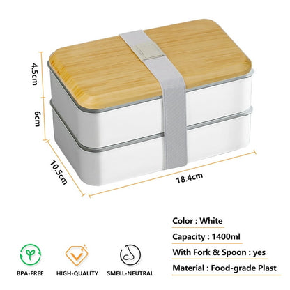 Lunch Box,1400ML Bento Box for Adult Kids Includes 2 Stackable Containers,Microwave & Dishwasher & Freezer Safe, BPA Free,White