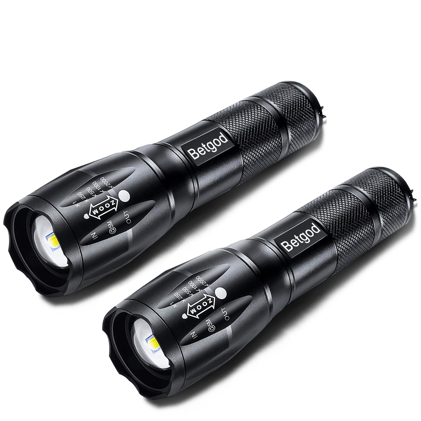 Betgod Flashlights, LED Tactical Flashlight 2 Pack, High Lumen, Zoomable, 5 Modes, Water Resistant, Bright Handheld Light for Camping, Hiking, Emergency, Outdoor (Batteries Not Included)