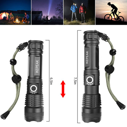 KEPEAK LED Flashlight USB Rechargeable, High Lumens Tactical Flashlights 5000, Zoomable, 5 Modes, Waterproof, with Cable for Camping, Hiking, Outdoor, Emergency