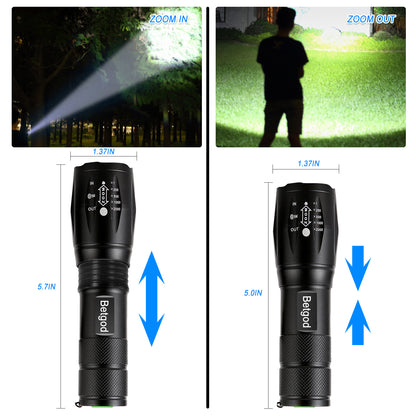 Betgod Flashlights, LED Tactical Flashlight 2 Pack, High Lumen, Zoomable, 5 Modes, Water Resistant, Bright Handheld Light for Camping, Hiking, Emergency, Outdoor (Batteries Not Included)