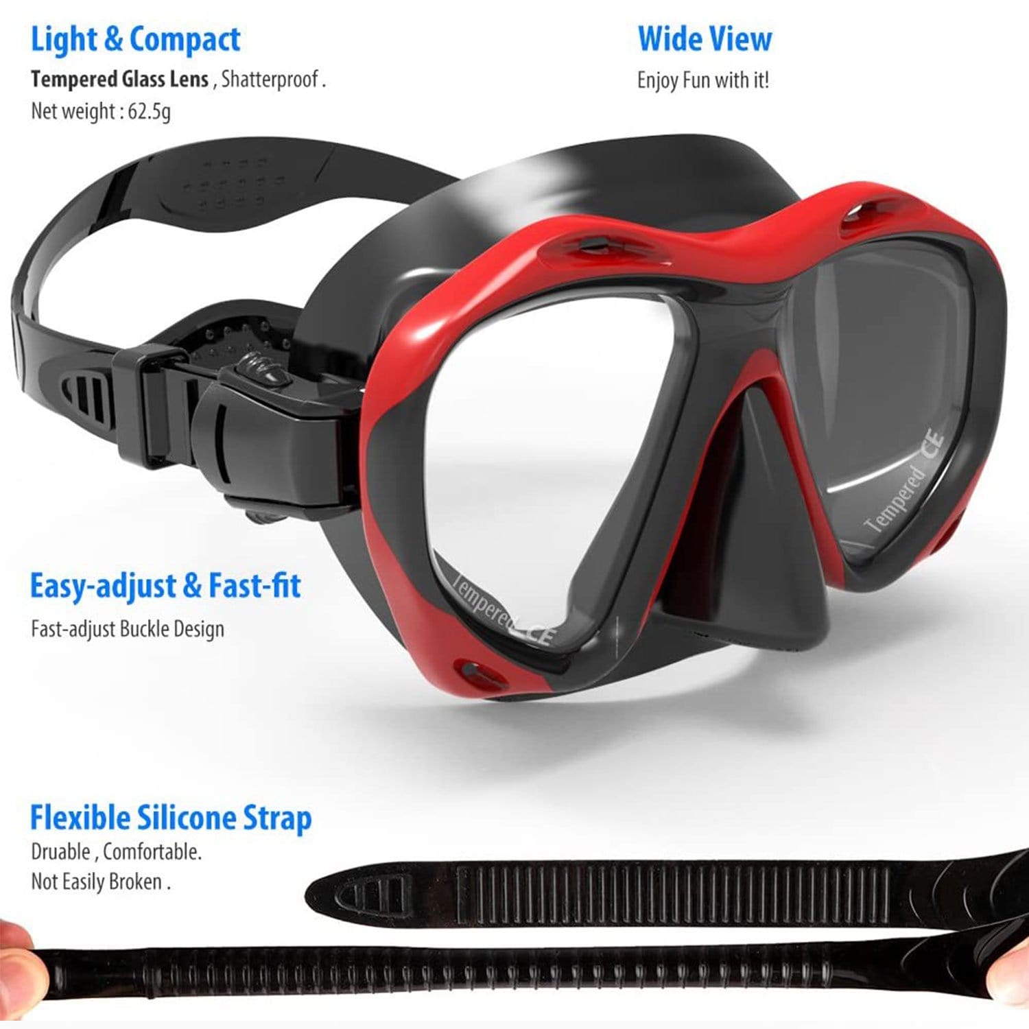 Kepeak Non-fog Snorkeling Diving Tempered Glass Mask Goggles - KEPEAK-Pro