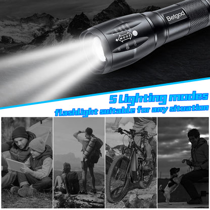 Betgod Flashlights, LED Tactical Flashlight 2 Pack, High Lumen, Zoomable, 5 Modes, Water Resistant, Bright Handheld Light for Camping, Hiking, Emergency, Outdoor (Batteries Not Included)