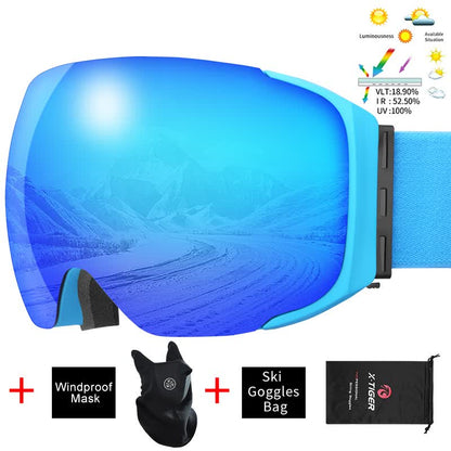 Ski Goggles Magnetic Double Layer Lens UV Protection Snowboard Snow Eyewear Men Women Outdoor Winter Sports Ski Glasses - KEPEAK-Pro