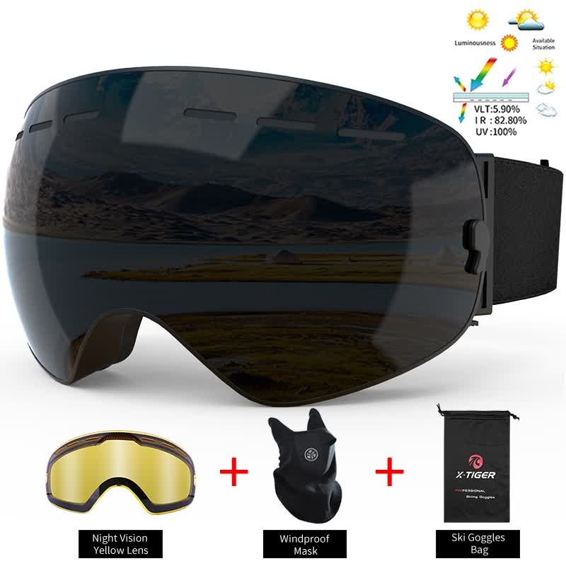 Ski Goggles Unisex Ski Glasses Double Layers UV400 Anti-Fog Big Ski Mask Glasses Skiing Snow Snowboard Goggles - KEPEAK-Pro