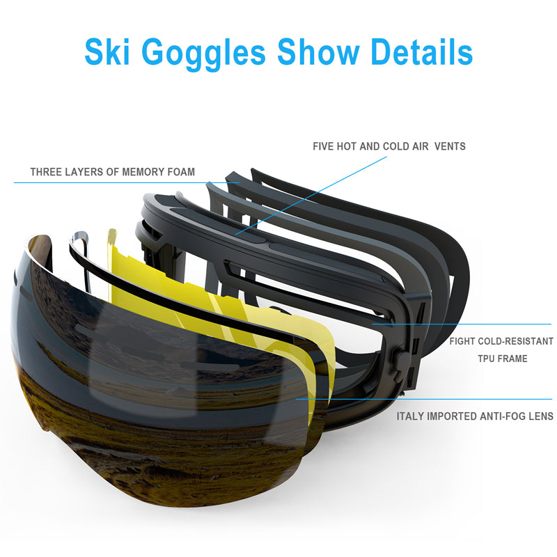 Ski Goggles Unisex Ski Glasses Double Layers UV400 Anti-Fog Big Ski Mask Glasses Skiing Snow Snowboard Goggles - KEPEAK-Pro