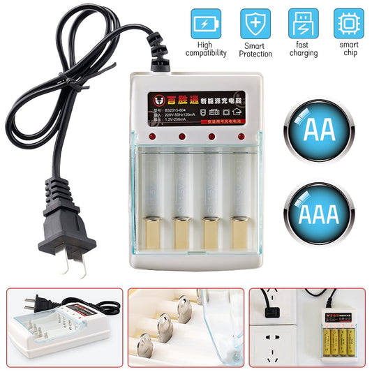 KEPEAK 4 Bay AA AAA Battery Charger, USB High-Speed Charging, Independent Slot, for Ni-MH Ni-CD Rechargeable Batteries